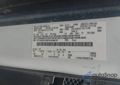 2015 Ford Transit-250 from USA, damaged, VIN 1FTNR2CG9FKA38615